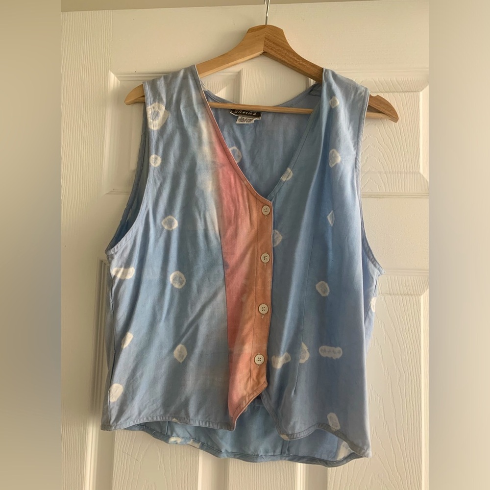 Tie-Dye Blue & Pink Button-Front Women’s Tank Top
